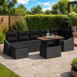 Outdoor Garden Sofa Set 8 Pieces Black Poly Rattan Patio Seating Modular