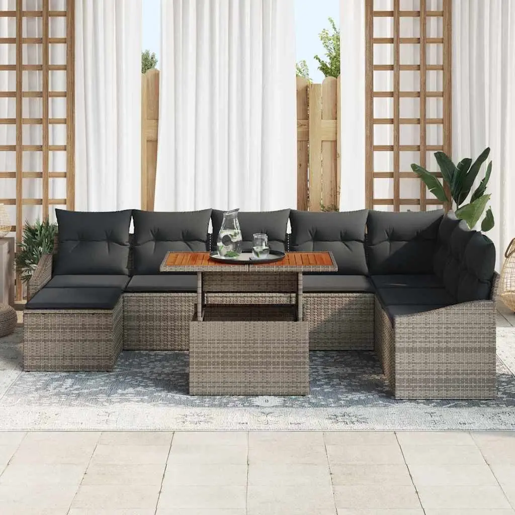 Outdoor Sofa Set 9 Piece Modular Garden Seating with Storage Grey Brown