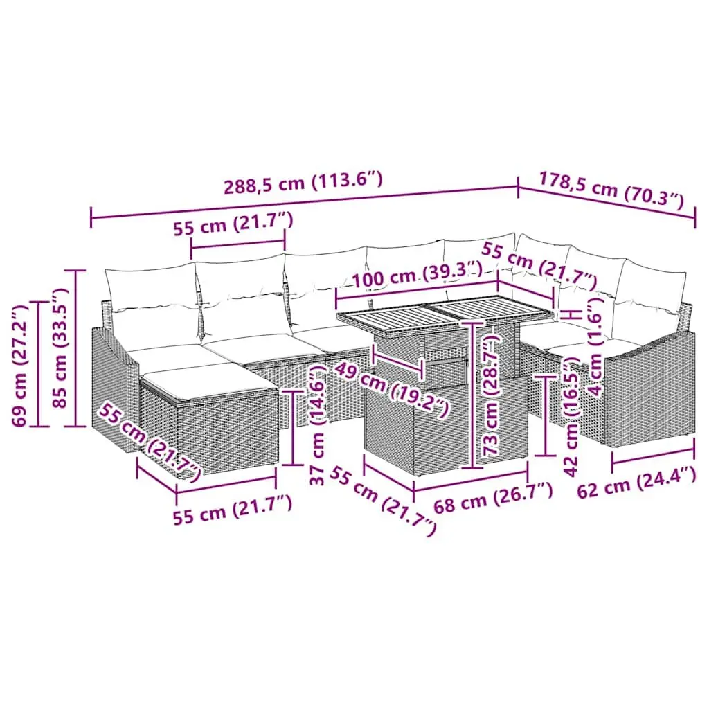 Modular Rattan Outdoor Garden Sofa Set 9 Pieces Black with Storage
