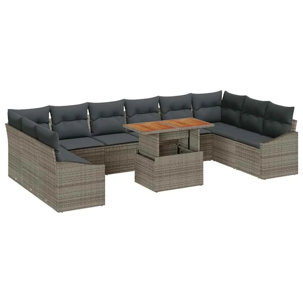 Modular Outdoor Sofa Set Poly Rattan Powder-Coated Steel 11 Piece Grey
