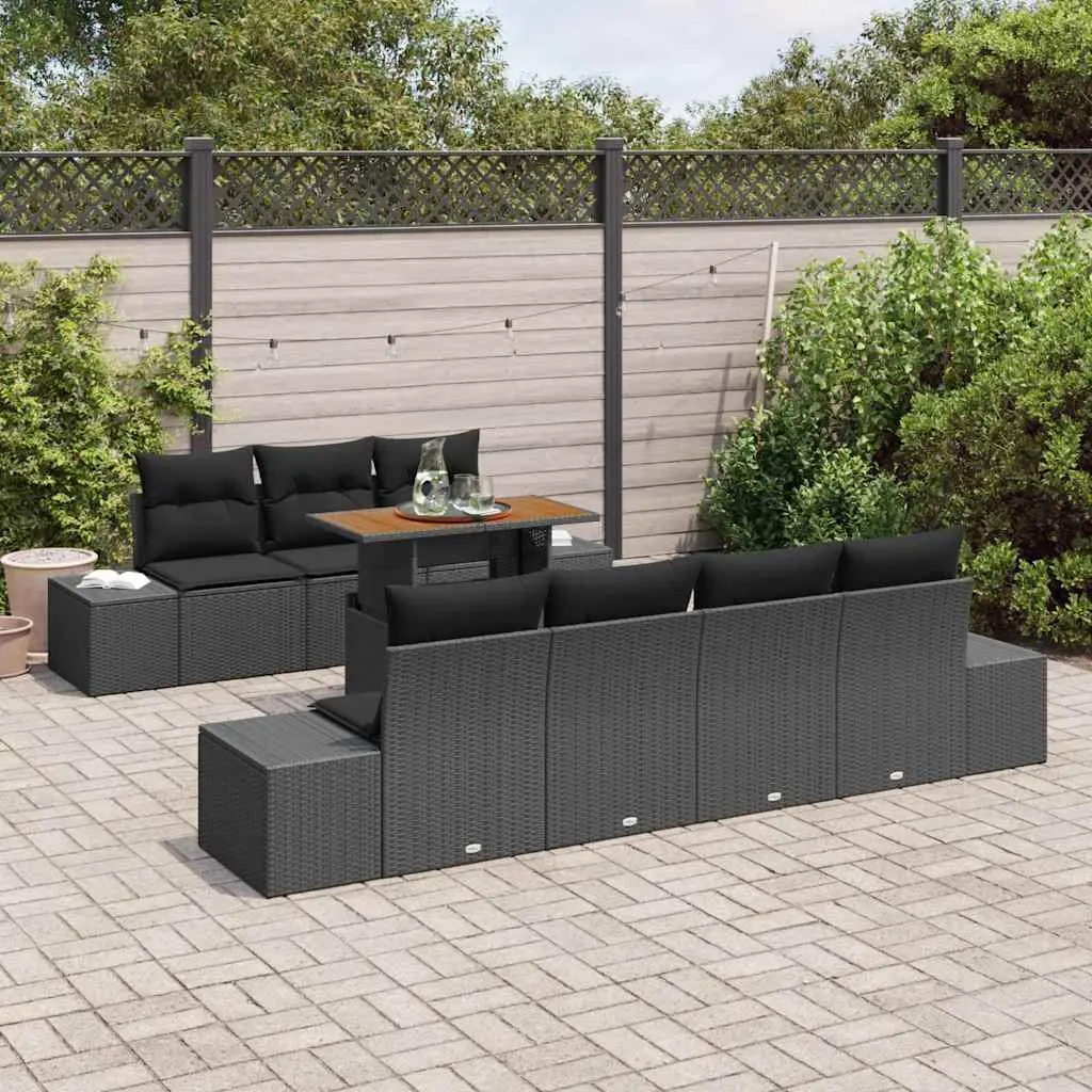 Outdoor Sofa Set 8 Pieces Garden Furniture Poly Rattan Acacia Wood Steel Frame