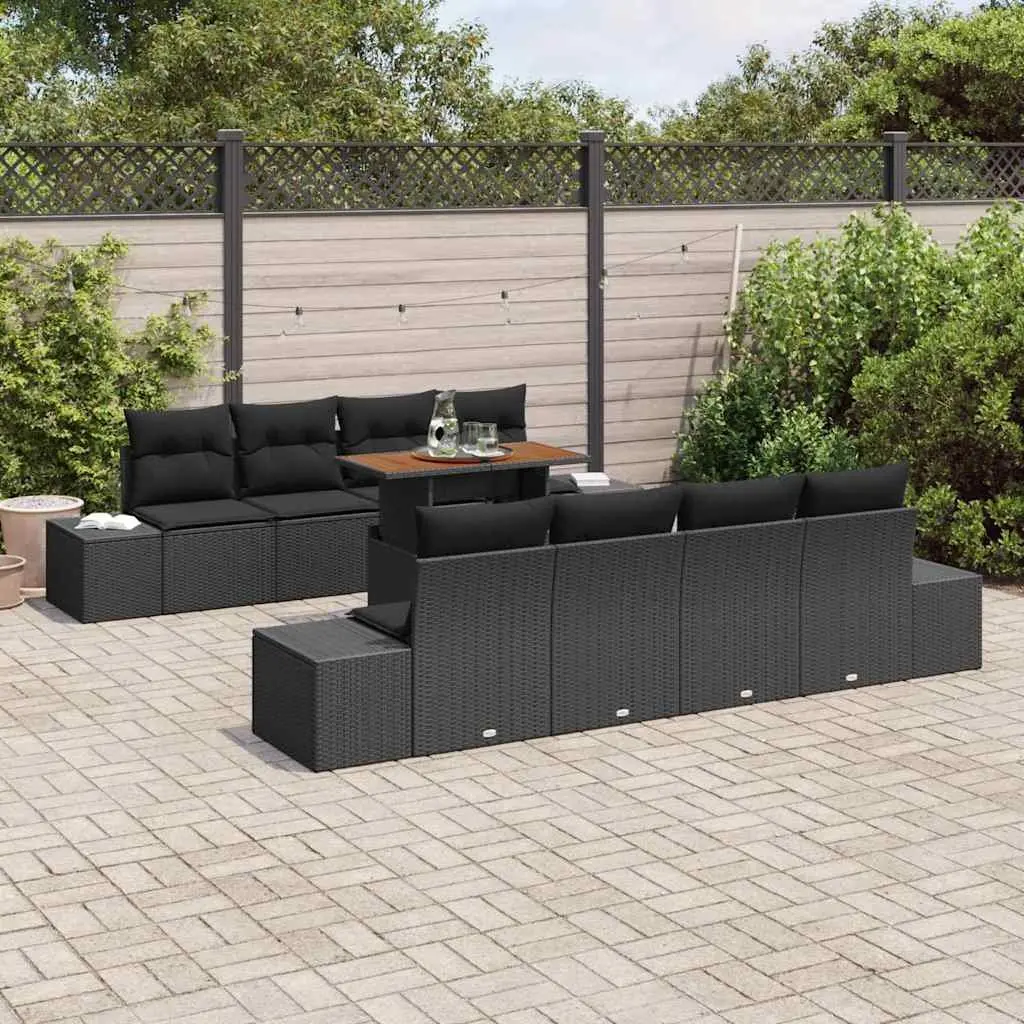 Outdoor Garden Sofa Set 9 Pieces Black Modular Rattan Sectional Dining Furniture