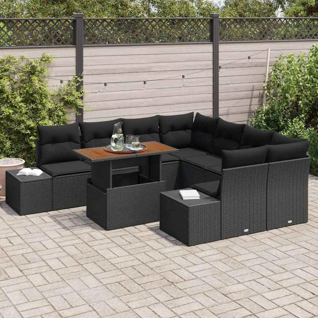 Outdoor Garden Sofa Set Poly Rattan 9 Pieces Modular Sectional Seating Black and Brown