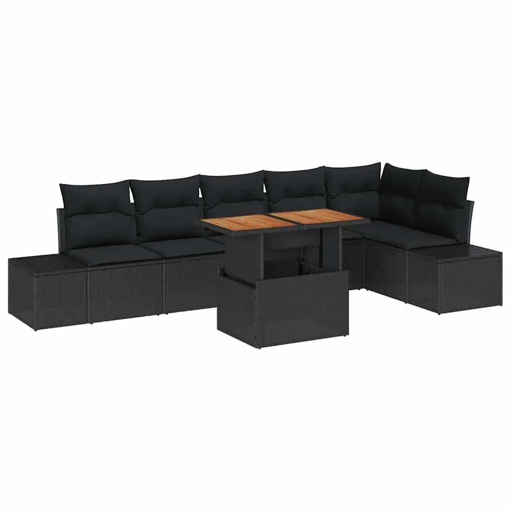 Outdoor Garden Sofa Set Poly Rattan Powder Coated Steel 7 Piece Black
