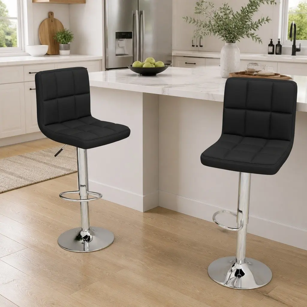 Bar Stools Fabric Black Swivel Gas Lift Height Adjustable 2 Piece