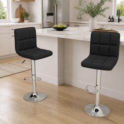 Bar Stools 2 pcs Black Fabric Swivel Gas Lift Height Adjustable Counter Seating