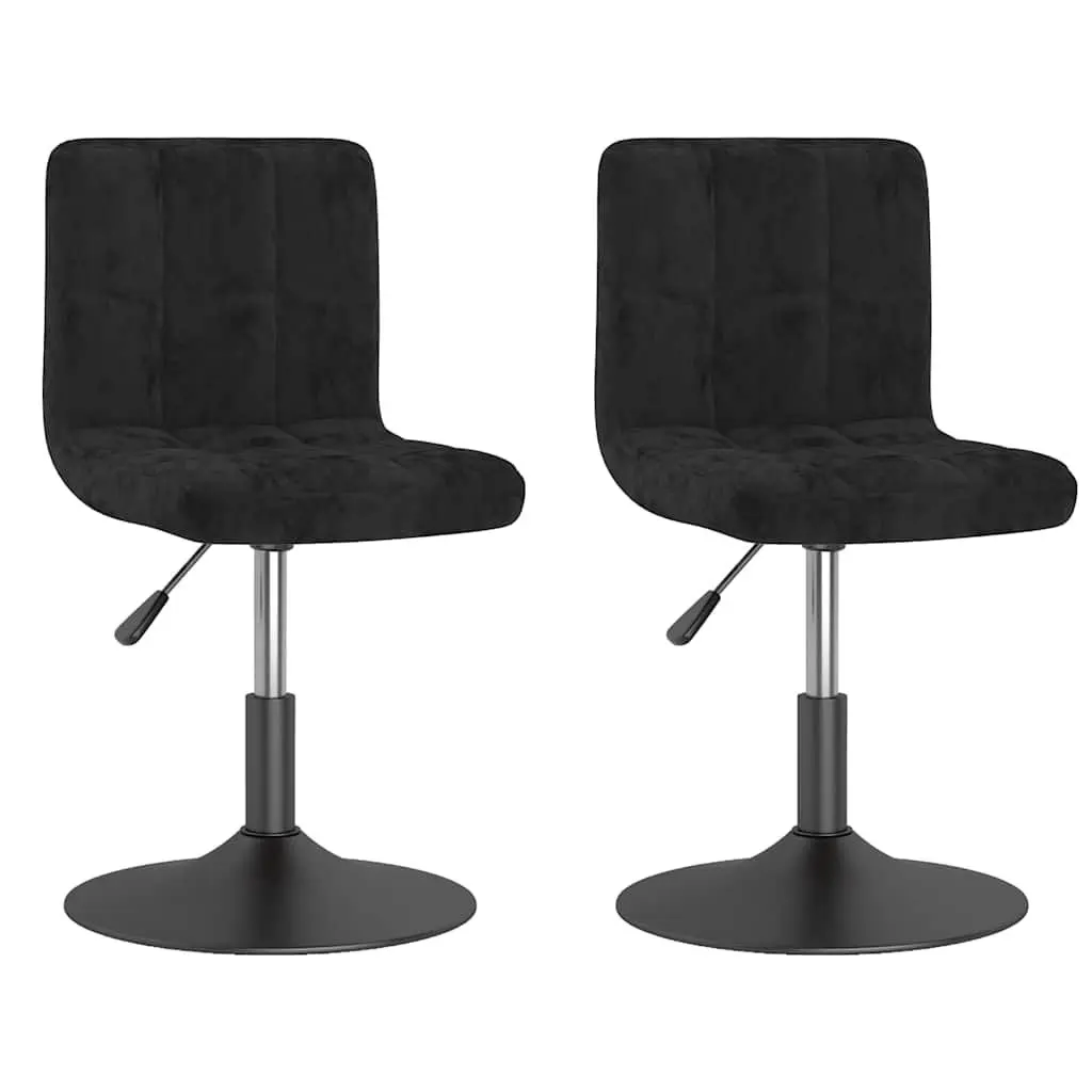 Set of 2 Swivel Chairs Black Velvet Adjustable Height 360 Degree Rotation Dining Seating