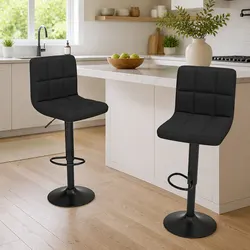 Bar Stools 2 pcs Black Fabric Counter Height Adjustable Swivel Dining Chair