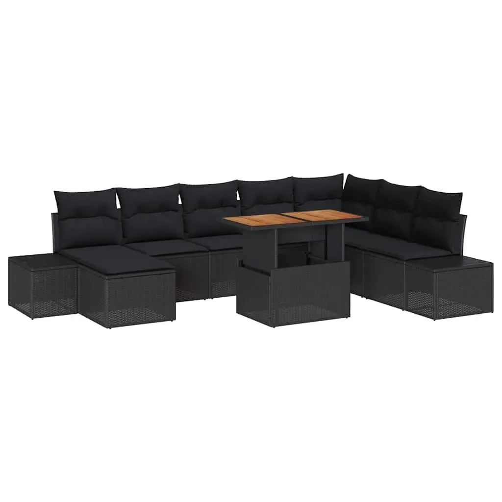 Outdoor Garden Sofa Set 9 Pieces Black Poly Rattan Modular Seating Furniture