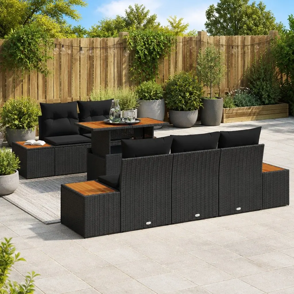 Outdoor Garden Sofa Set Poly Rattan Modular 6 Piece Black and Brown