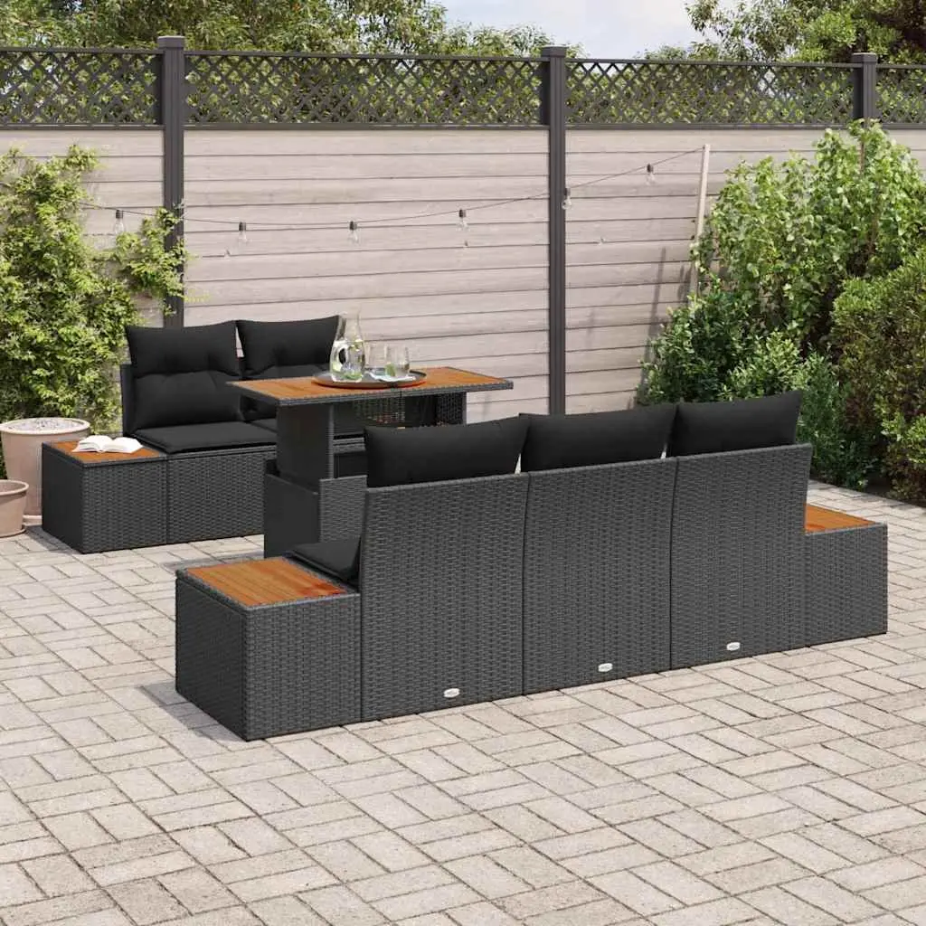 Outdoor Garden Sofa Set Poly Rattan Modular 6 Piece Black and Brown