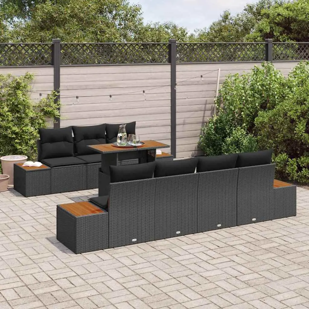 Garden Sofa Set 8 Pieces Outdoor Patio Furniture Modular Poly Rattan Black