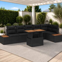 Outdoor Garden Sofa Set 7 Piece Modular Corner Lounge with Storage Black