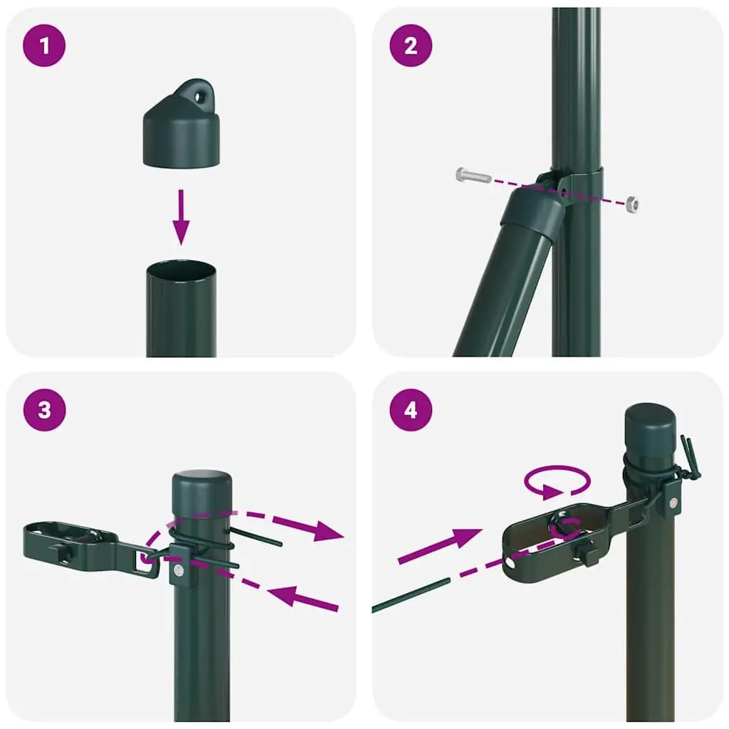Embedded Fence Post Powder-Coated Galvanized Steel Green 26 Piece Garden Terrace Boundary