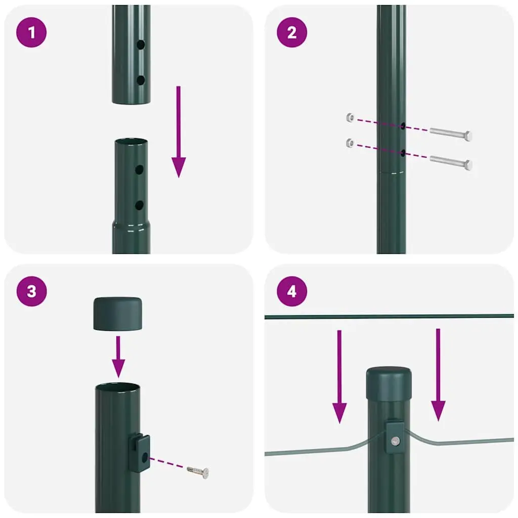 Embedded Fence Post 52pcs Green Powder-Coated Steel Garden Terrace Boundary