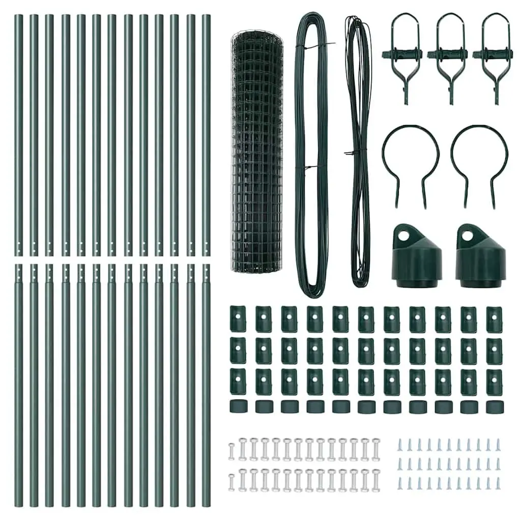 Outdoor Fence Panel PVC-Coated Steel Green Mesh 25x1m Weather Resistant Garden Barrier