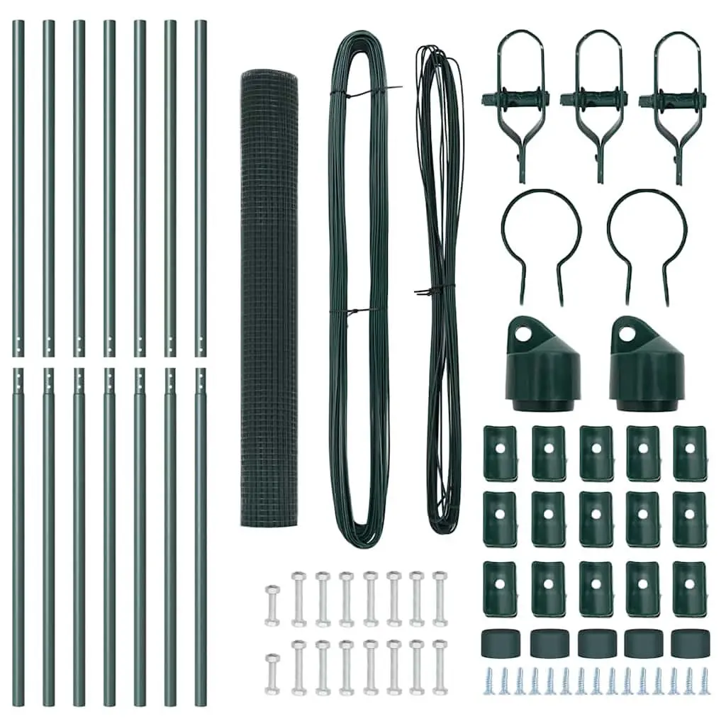 Welded Wire Fence Panel Green PVC-Coated Steel 10m x 1m Ground Fix Garden