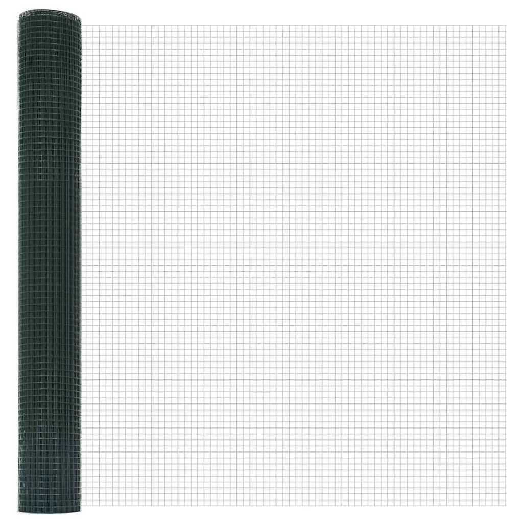 Welded Wire Fence Panel Green PVC-Coated Steel 10m x 1m Ground Fix Garden