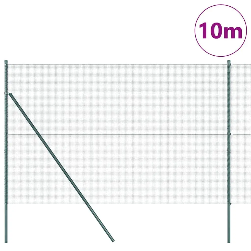 Welded Wire Fence Panel 10 x 1.5 m PVC-Coated Steel Green Outdoor Garden Barrier