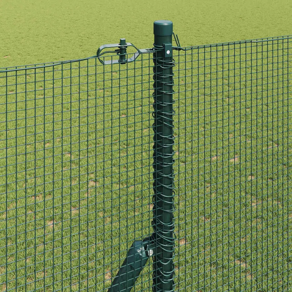 Welded Wire Fence Panel 10 x 1.5 m PVC-Coated Steel Green Outdoor Garden Barrier