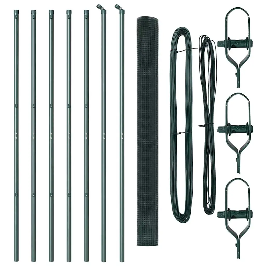 Welded Wire Fence Panel 10 x 1.5 m PVC-Coated Steel Green Outdoor Garden Barrier