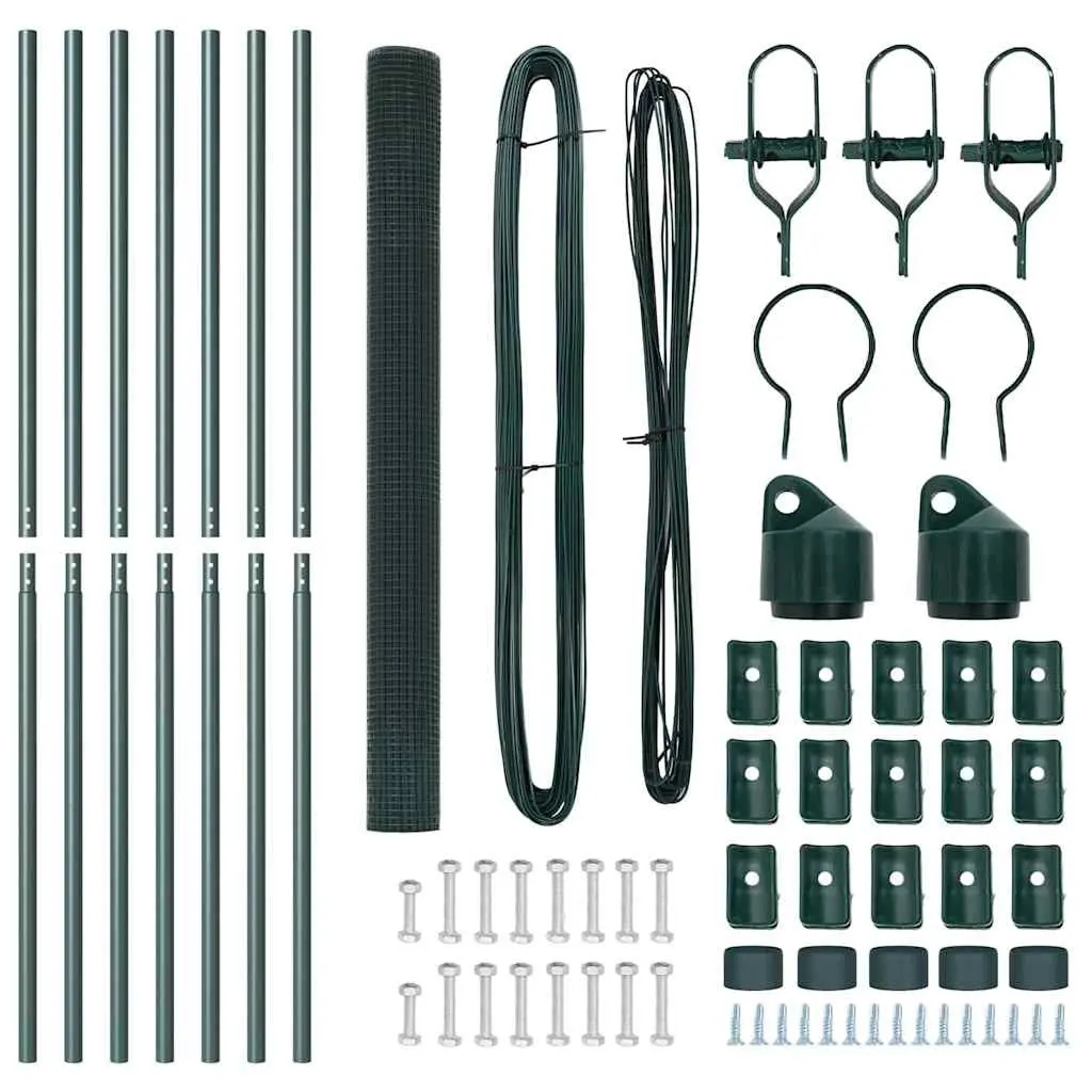 Welded Wire Fence Panel 10 x 1.5 m PVC-Coated Steel Green Outdoor Garden Barrier