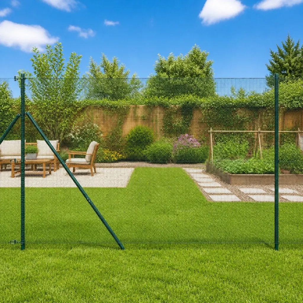 Welded Wire Fence Panel Green PVC-Coated Steel 25m x 1.5m Durable Garden Barrier