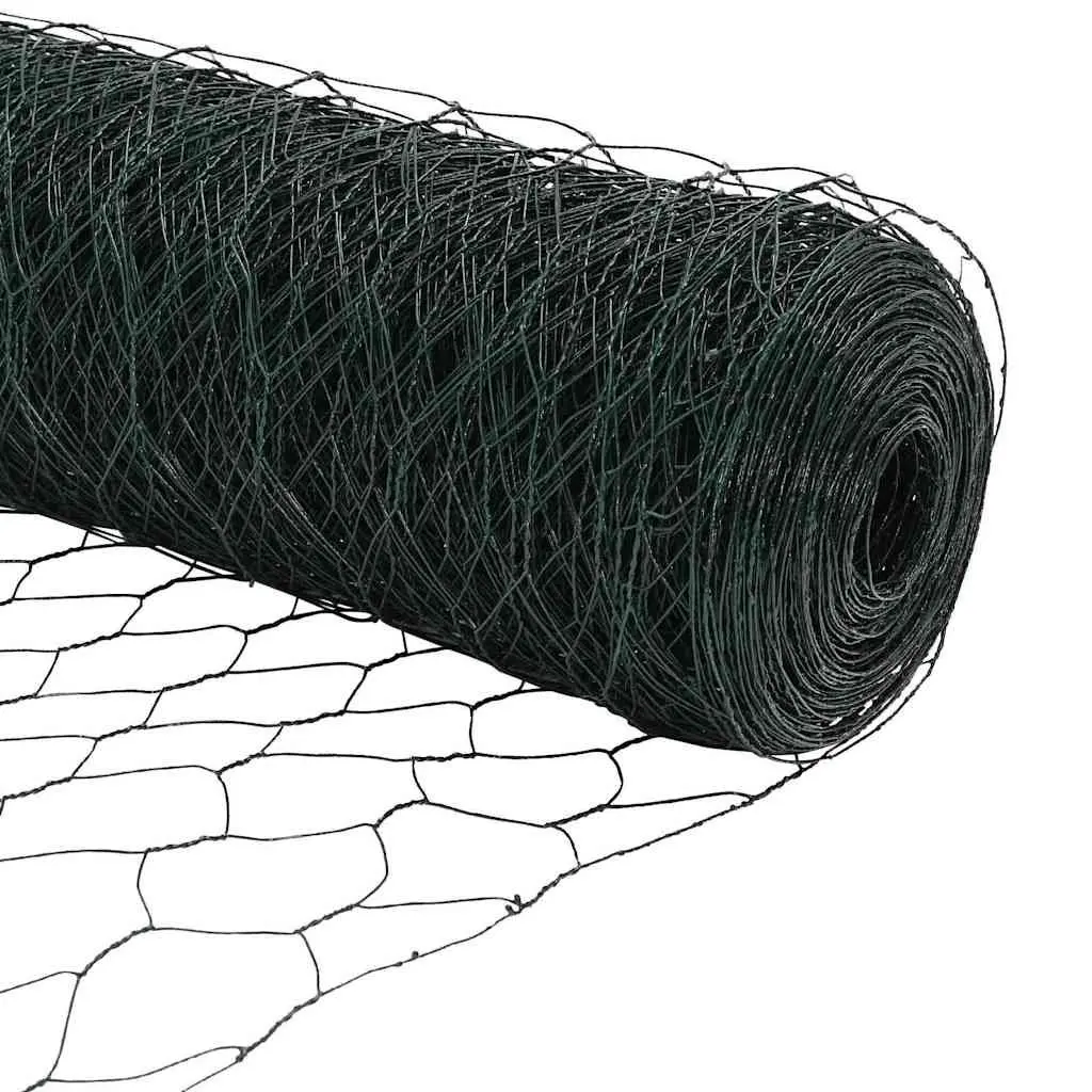 Hexagonal Steel Mesh Fence Ground Fix Green PVC-Coated 25m x 1m Outdoor Garden