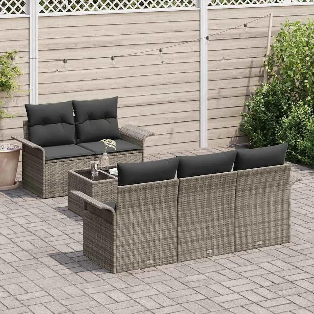 Outdoor Sofa Set 6 Piece Garden Seating Poly Rattan Grey with Cushions and Table