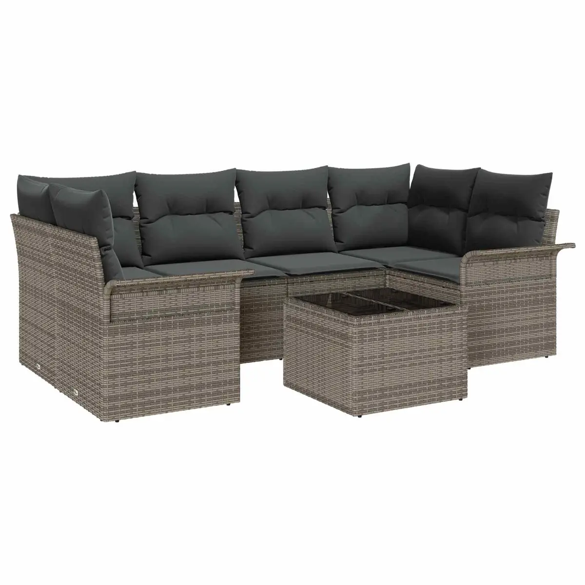 Garden Sofa Set 7 Pcs Grey Modular Outdoor Seating Poly Rattan Patio Furniture