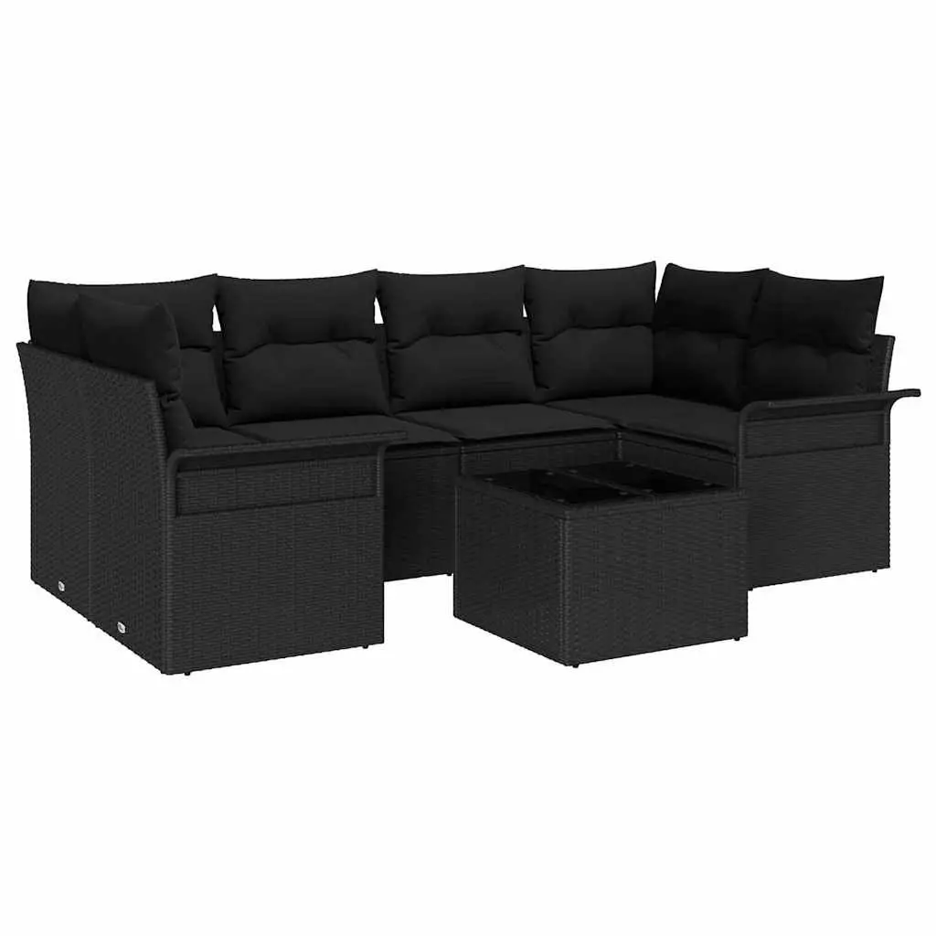Garden Sofa Set 7 Piece Outdoor Seating Black Poly Rattan Modular Lounge with