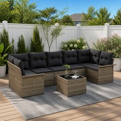 Versatile 8-Piece Grey Sofa Set for Gardens and Terraces