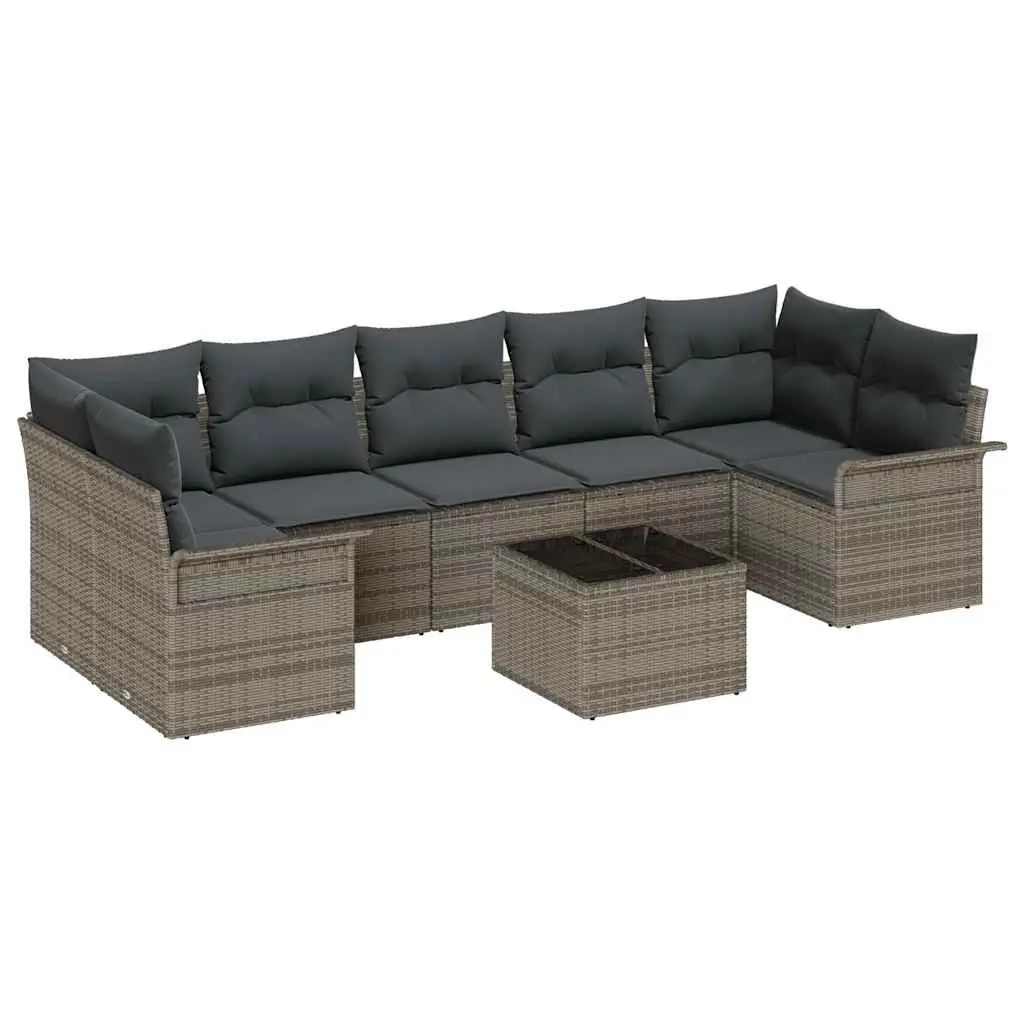 8 Piece Outdoor Poly Rattan Sofa Set Grey Modular Garden Seating with Cushions and Armrests for Flexible Arrangement and Weather Resistance