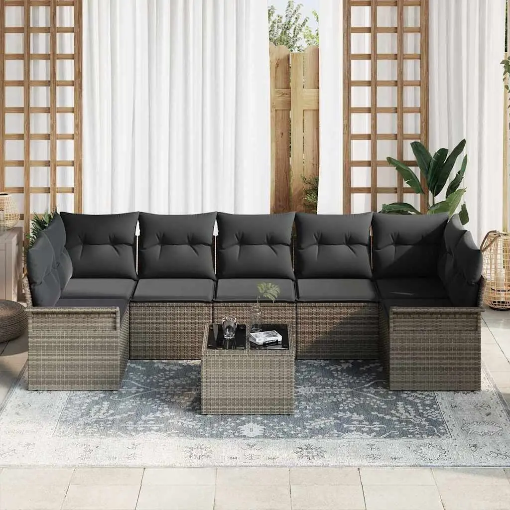8 Piece Outdoor Poly Rattan Sofa Set Grey Modular Garden Seating with Cushions and Armrests for Flexible Arrangement and Weather Resistance