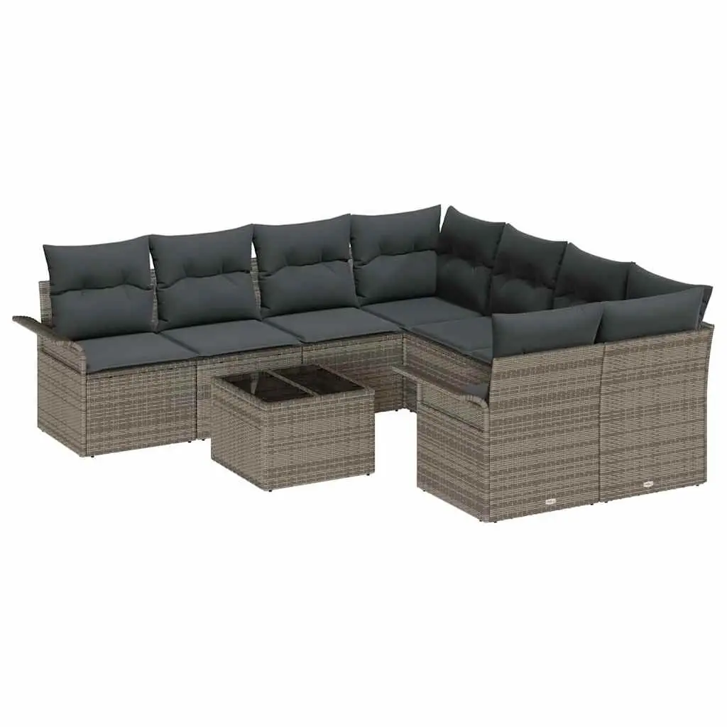 Garden Sofa Set Modular Outdoor Lounge Seating 9 Piece Grey Poly Rattan with Glass Table