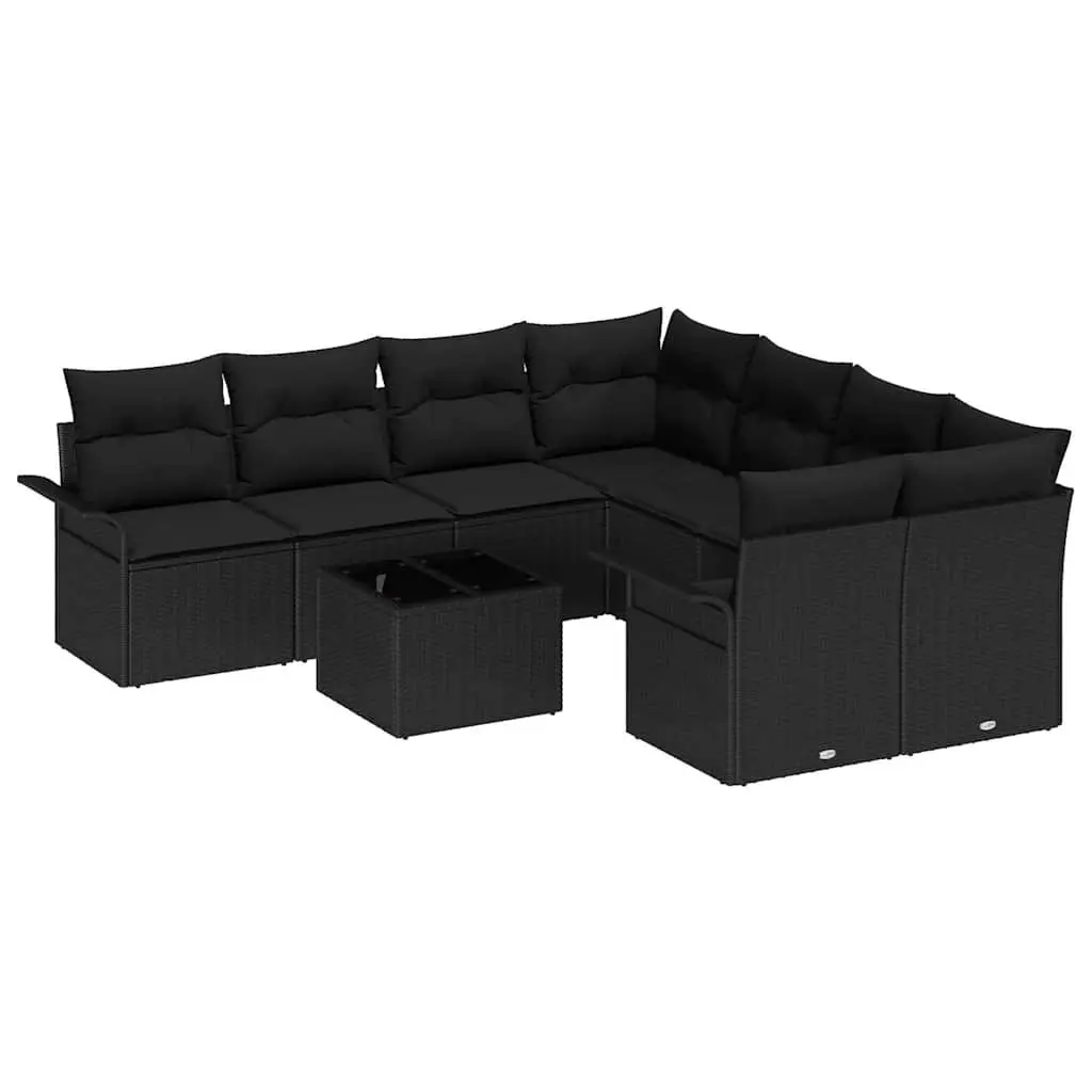 Garden Sofa Set 9 Pieces Modular Outdoor Seating Poly Rattan Black Lounge Suite