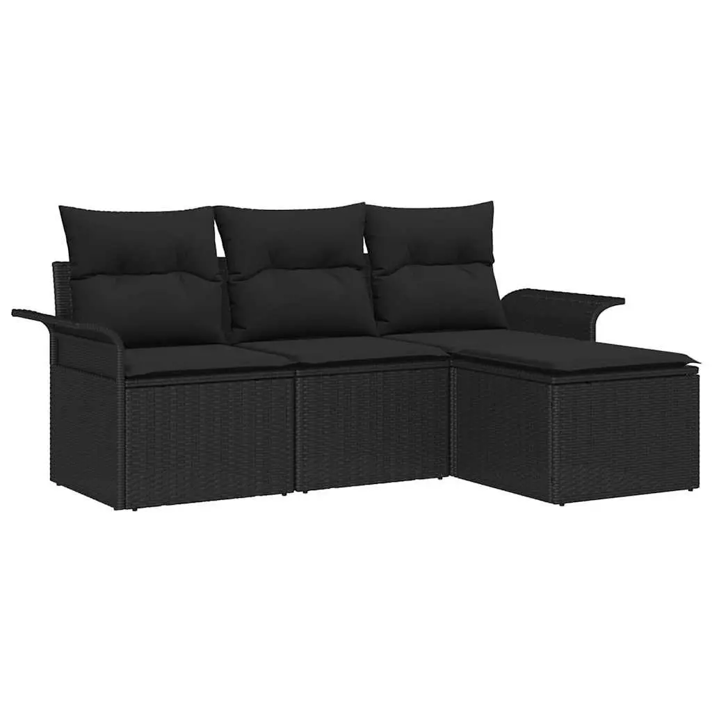 Garden Sofa Set Modular Poly Rattan Steel Frame 4 Piece Black