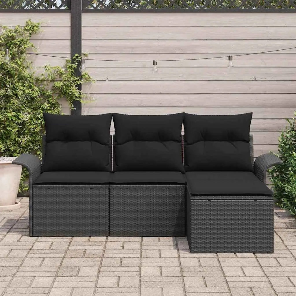 Garden Sofa Set Modular Poly Rattan Steel Frame 4 Piece Black