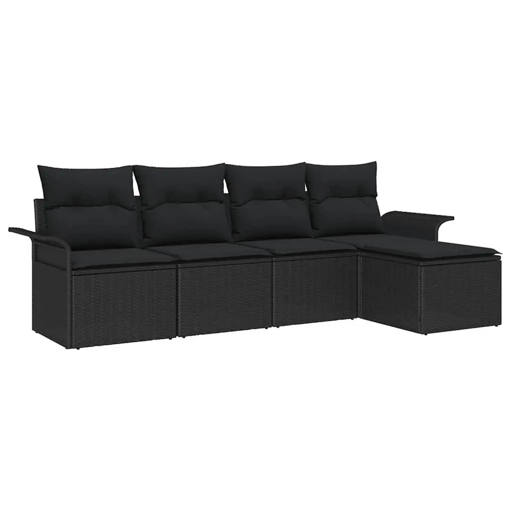 5 Piece Black Outdoor Patio Furniture Modular Sofa Set with Steel Frame and Tempered Glass Table