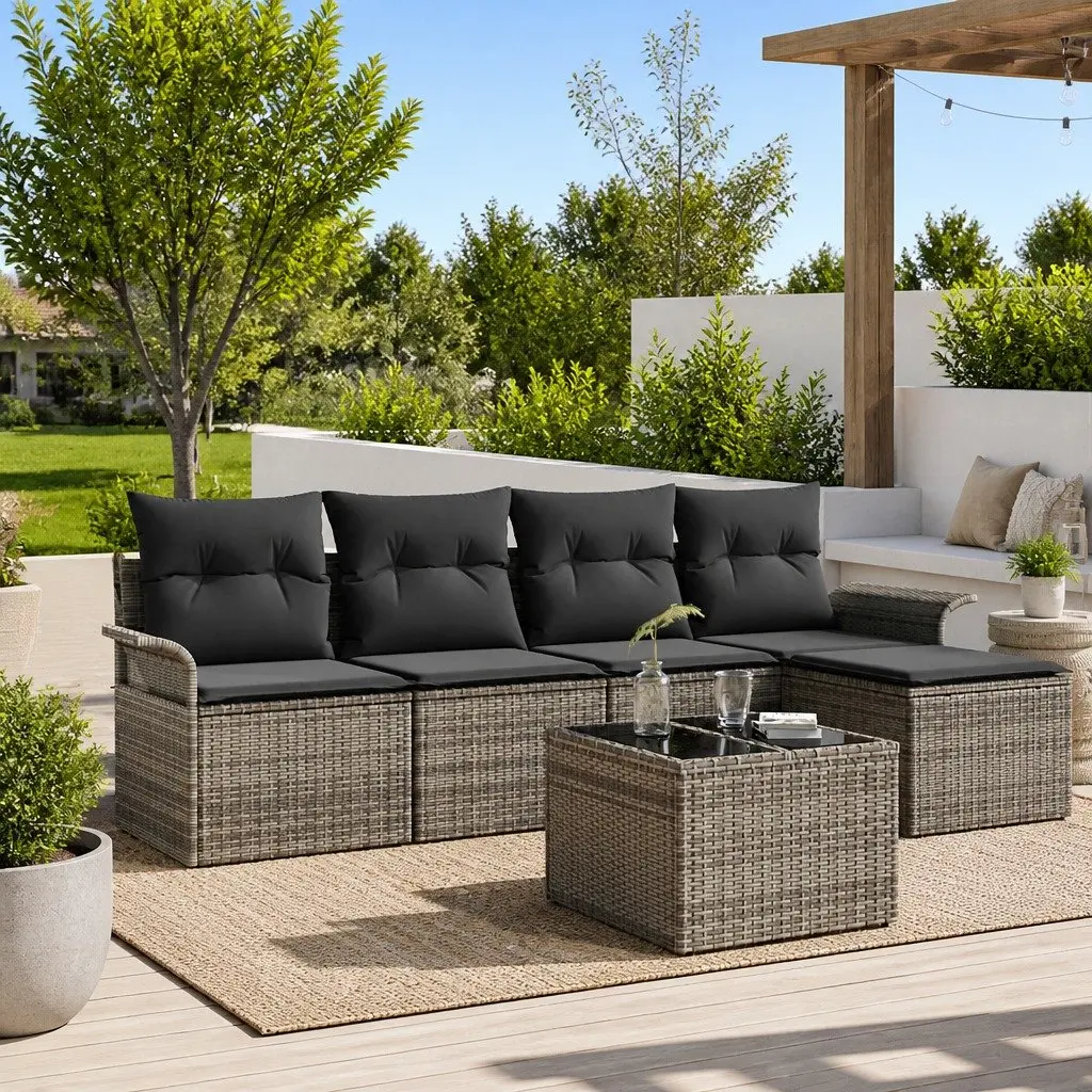 Modular Garden Sofa Set 6 Piece Poly Rattan Grey Outdoor Furniture