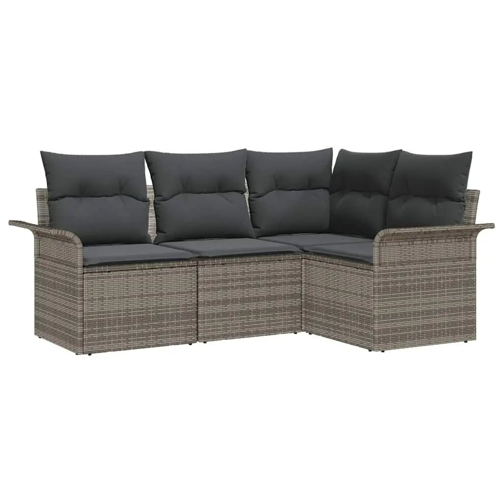 Modular Garden Sofa Set 4 Piece Grey Poly Rattan Outdoor Furniture
