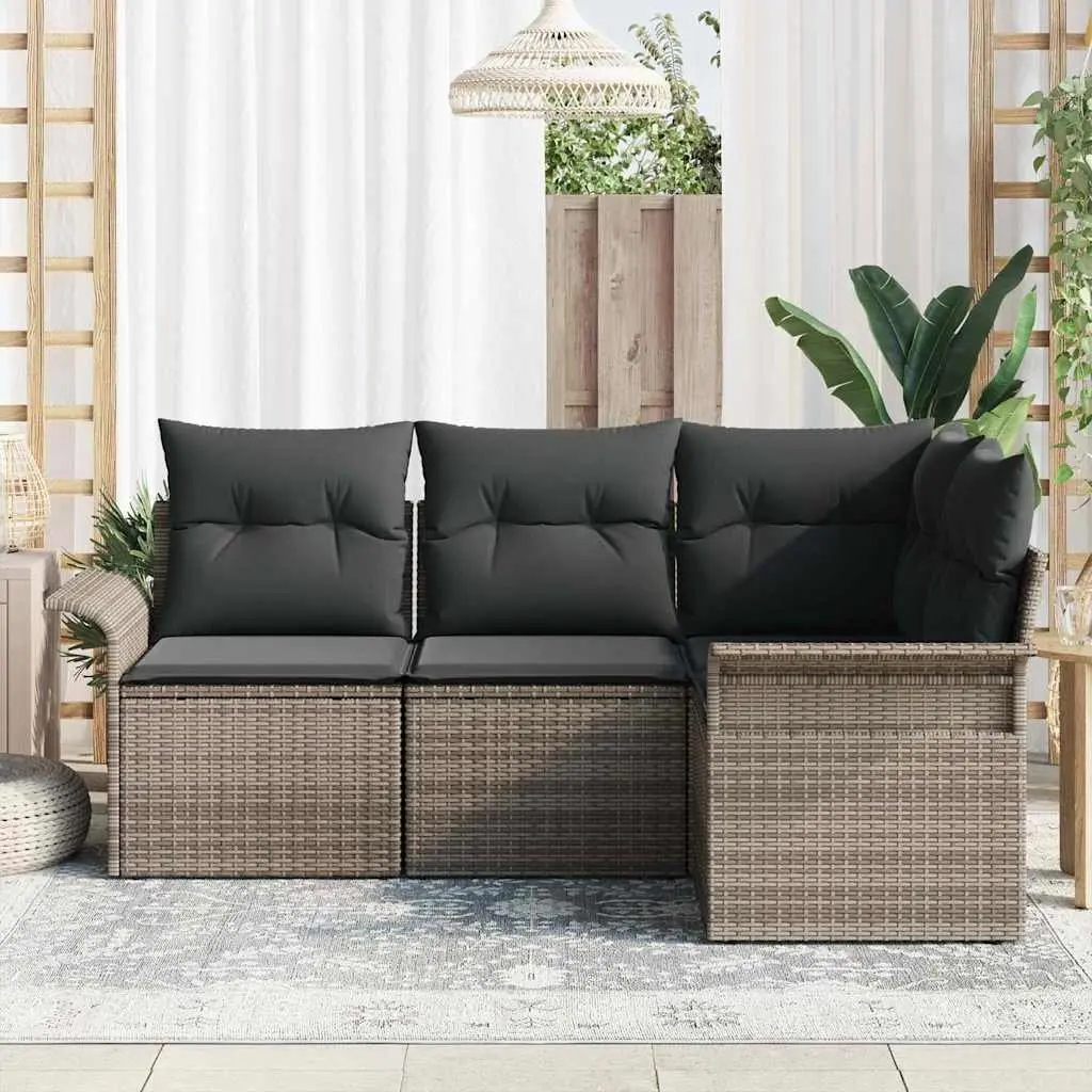 Modular Garden Sofa Set 4 Piece Grey Poly Rattan Outdoor Furniture