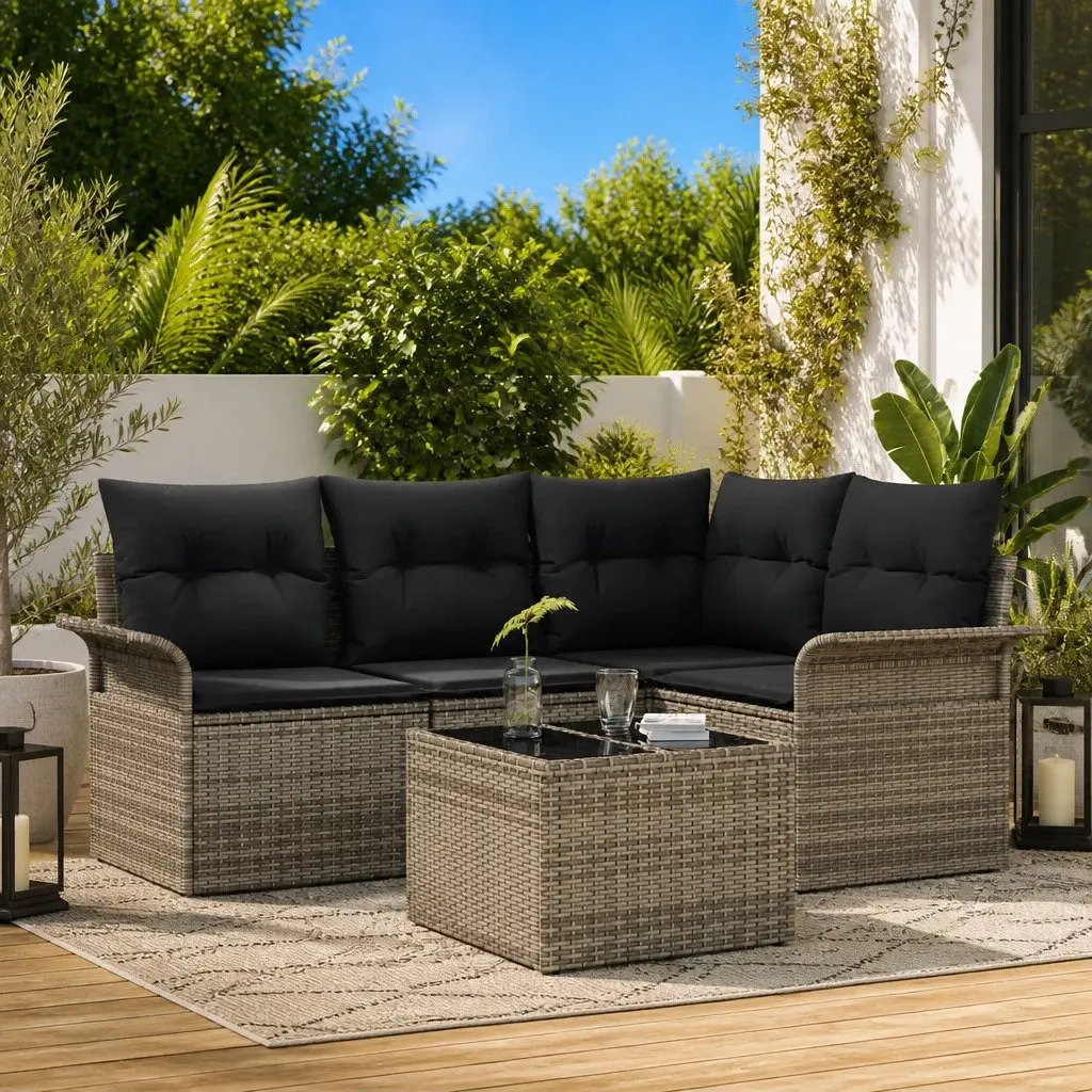 Modular Garden Sofa Set 5 Pcs Poly Rattan Grey Outdoor Furniture