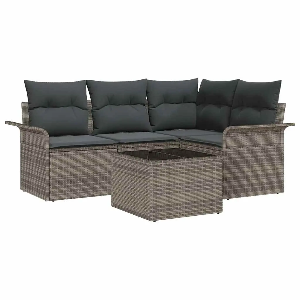 Modular Garden Sofa Set 5 Pcs Poly Rattan Grey Outdoor Furniture