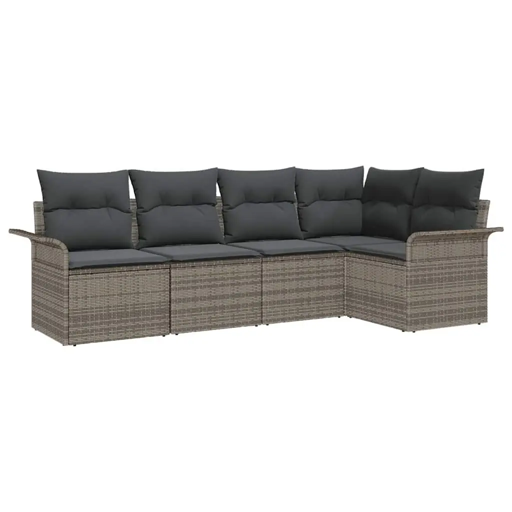 Modular Garden Sofa Set 5 Pieces Grey Outdoor Furniture with Storage Rattan