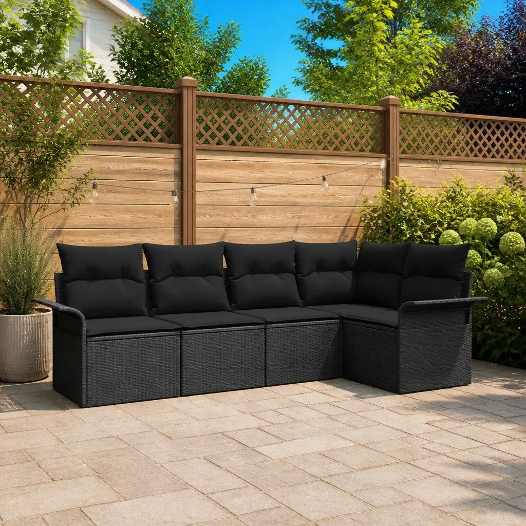 Garden Sofa Set Modular Outdoor Furniture 5 Piece Black Poly Rattan