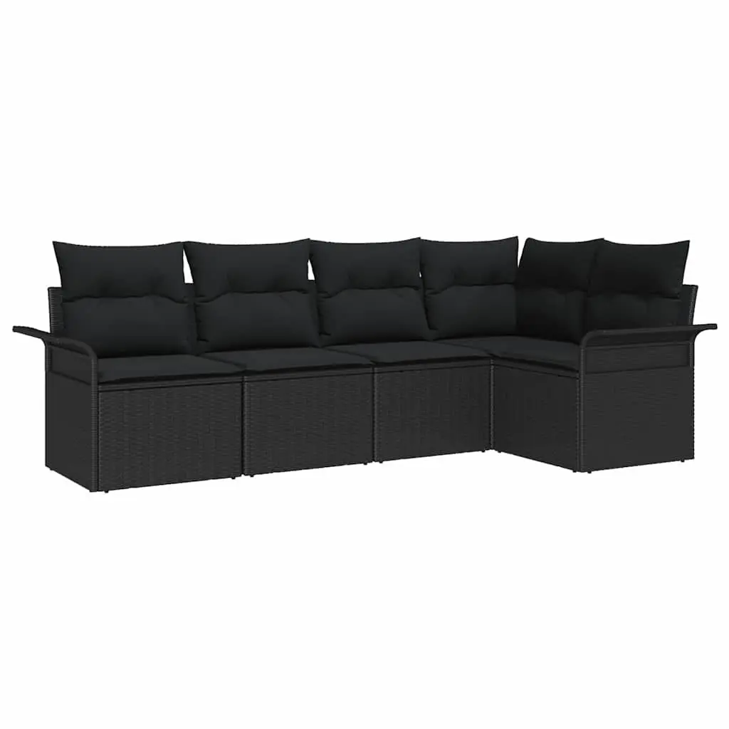 Garden Sofa Set Modular Outdoor Furniture 5 Piece Black Poly Rattan