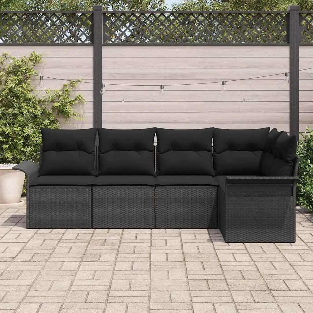 Garden Sofa Set Modular Outdoor Furniture 5 Piece Black Poly Rattan