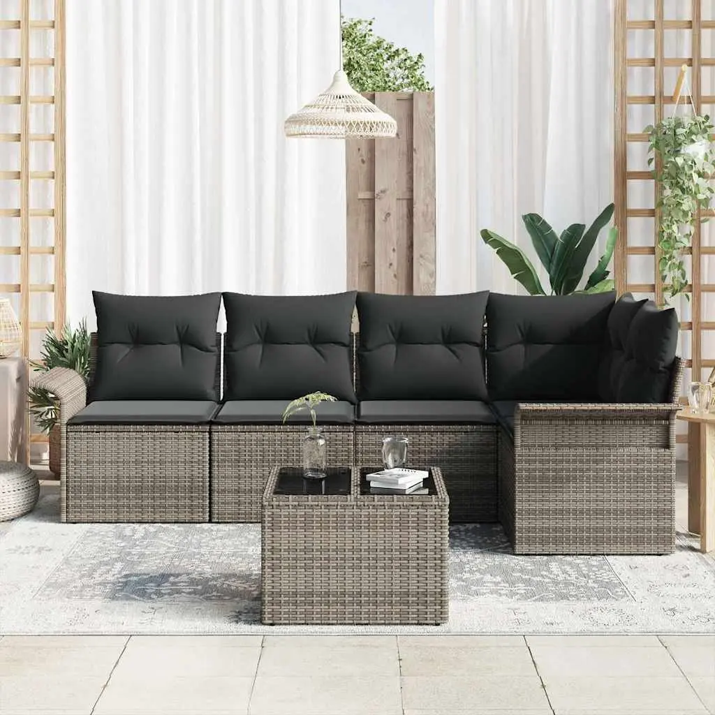 Garden Sofa Set Poly Rattan 6 Piece Modular Outdoor Furniture Grey with Cushions