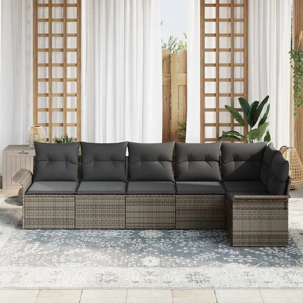 Garden Sofa Set Modular Poly Rattan 6 Piece Outdoor Furniture Grey with Cushions